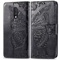 Butterfly Love bloemen reliëf horizontale Flip lederen draagtas voor een plus 7 met houder & kaartsleuven & portemonnee & Lanyard (zwart)