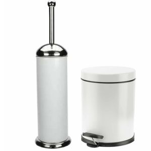 Badkamer/toilet set pedaalemmer 3 liter en toiletborstel RVS wit - Badkameraccessoireset