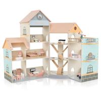 Hoekpoppenhuis van Hout met Roze dak & 41 Meubelstukken & Accessoires Poppenkamer DIY Droomhuis Oranje Hoekpoppenhuis van Hout met Roze dak & 41 Meubelstukken & Accessoires Poppenkamer DIY Droomhuis Oranje