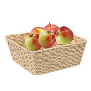 5Five Fruitschaal/fruitmand Quito - metaal/touw - L27 x B27 x H11 cm - beige - vierkant