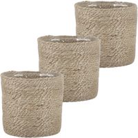 3x stuks naturel rotan planten pot mand van gedraaid jute/riet H16 en D16 cm