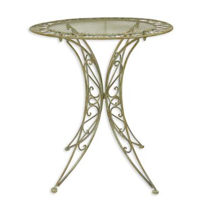 A WEATHERED-LOOK IRON GARDEN TABLE