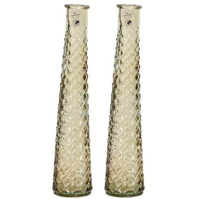 2x stuks vazen/bloemenvazen van gerecycled glas - D7 x H32 cm - beige