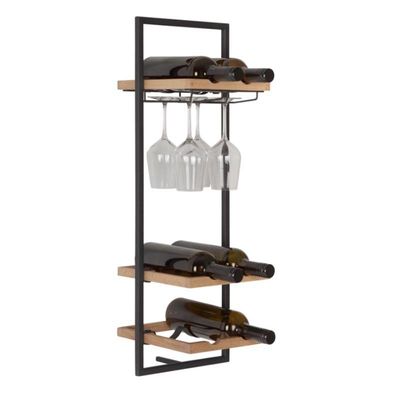 Wandplank Winemate D (6fles/4glas) | Hout | Eikenhout | Lichtbruin Zwart Wandplank Winemate D (6fles/4glas) | Hout | Eikenhout | Lichtbruin Zwart