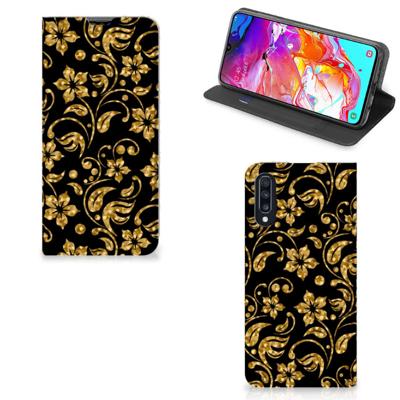 Samsung Galaxy A70 Smart Cover Gouden Bloemen Samsung Galaxy A70 Smart Cover Gouden Bloemen