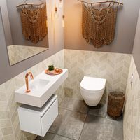 Toiletmeubel Mondiaz Andor | 80 cm | Meubelkleur Talc | Lex vrijhangend wastafel Talc Links | 1 kraangat