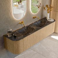 Badmeubel Mondiaz Kurve-Dlux | 180 cm | Meubelkleur Oak | Wastafelkleur Lava | Solid surface | Dubbele spoelbak | Zonder kraangat(en)