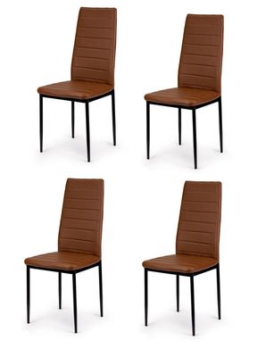 Viking Choice  Eetkamerstoelen set van 4 stuks ECO-leer bruin & zwart metalen frame