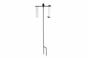 Tuinsteker met thermom. en regenm. zwart metaal 22x4,5x78cm