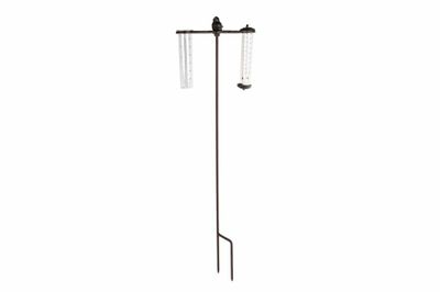 Tuinsteker met thermom. en regenm. zwart metaal 22x4,5x78cm