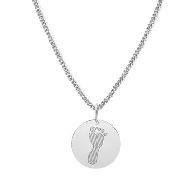 Gepersonaliseerde 1 hand- of voetafdruk ketting - Stainless steel - Zilver - Rond 15 mm - Voetafdruk
