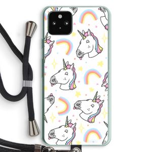 Rainbow Unicorn: Pixel 5a 5G Transparant Hoesje met koord
