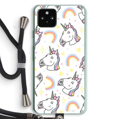 Rainbow Unicorn: Pixel 5a 5G Transparant Hoesje met koord