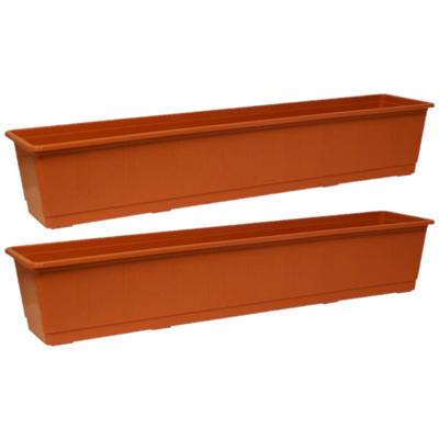 Geli Plantenbak - Set van 3x stuks - terracotta - rechthoekig - kunststof - 80 x 17,5 x 14,5 cm