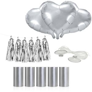 PartyDeco trouwautoA decoratie set - Bruiloft - zilver - just married - Feestdecoratievoorwerp