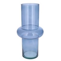 Bellatio Design Bloemenvaas - blauw transparant gerecycled glas - D15 x H31 cm - Vazen - thumbnail