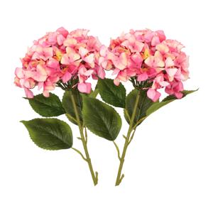 Kunstbloem Hortensia tak - 2x - fuchsia roze - 109 cm - losse steel - Kunst zijdebloemen