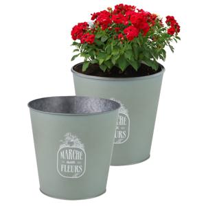 Plantenpot/bloempot emmer voor buiten - 2x - zink - jadegroen - D23 x H22 cm