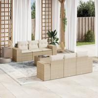 7-delige Loungeset met kussens poly rattan beige