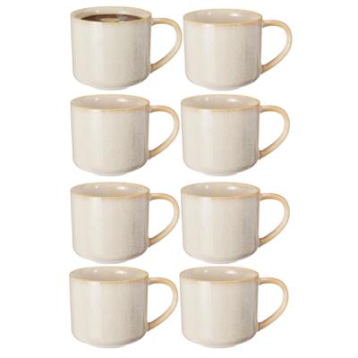 Excellent Houseware Koffiemok/theemok Rustic - set van 8x - beige - 330 ml - mokken - keramiek