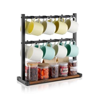VEVOR Koffiebekerhouder 16 Haken Bekerhouder Bekerhouder met Houten Plank