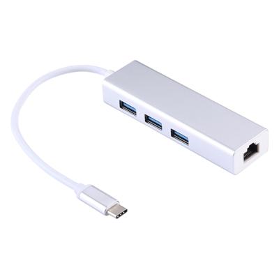 Aluminium Shell 3 USB3.0 poorten HUB + USB-C / Type-C Gigabit Ethernet-Adapter voor MacBook