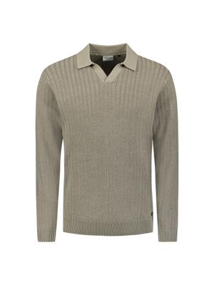 No- Excess Pullover Open Polo Collar Relief Knit 29230857 Poloshirts 018 Clay