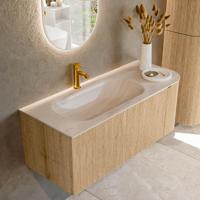Badmeubel Mondiaz Kurve-Dlux | 115 cm | Meubelkleur Oak | Wastafelkleur Meli | Solid surface | Wasbak linker zijde spoelbak | 1 kraangat