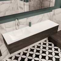 Mondiaz Lush Cloud badmeubel eiken donker bruin 150 cm 1 lade solid surface enkele spoelbak links 1 kraangat