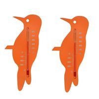 Set van 2x thermometer voor binnen en buiten oranje specht vogel 15 cm - thumbnail