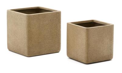 Kave Home Lage Plantenpot 'Minoa' Polystone, Set van 2 stuks, kleur Mosterdgeel