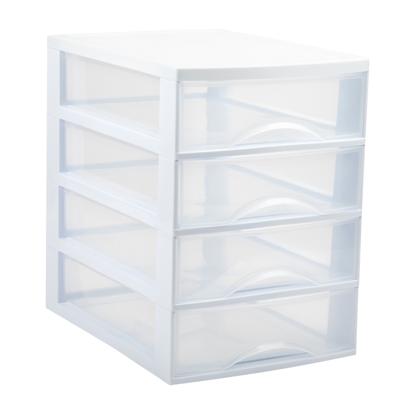 Ladekastje bureau organizer - 4x lades - wit/transparant - L26 x B35 x H36 cm - kunststof