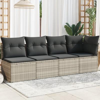 Tuinbank 4-zits met kussens poly rattan lichtgrijs