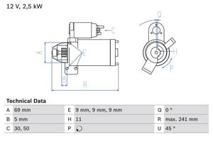 Startmotor / Starter BOSCH, Spanning (Volt)12V, u.a. für BMW