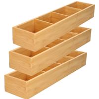 Gerimport make-up sorteer organizer - 3x - 4-vaks bakje - 44 x 10 x 6 cm - bamboe