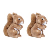 Set van 2x stuks pluche eekhoorn knuffels bruin 20 cm - thumbnail