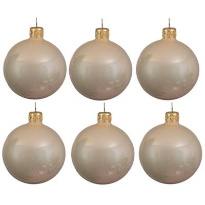 Decoris kerstballen - 6x st - licht parel/champagne - 8 cm - glas - kerstversiering