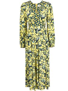 DVF Diane von Furstenberg robe fleurie à manches longues - Jaune