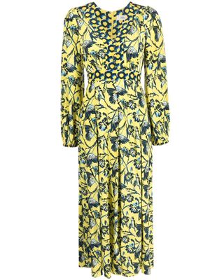 DVF Diane von Furstenberg robe fleurie à manches longues - Jaune DVF Diane von Furstenberg robe fleurie à manches longues - Jaune