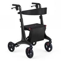 4-Wielige Rollator Ultralichte Opvouwbare Rollator met Zitje Koolstofvezel Frame Verstelbare Handgrepen Verstelbare Rugleuning en Opbergvak