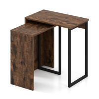 Set van 2 Lage Nachtkastjes Bijzettafels met Imitatiehouten Bovenkant Metalen Frames Rechthoekige Nachtkastjes