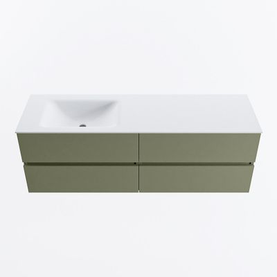 MONDIAZ VICA 150cm badmeubel onderkast Army 4 lades. Wastafel CLOUD links zonder kraangat, kleur Talc.