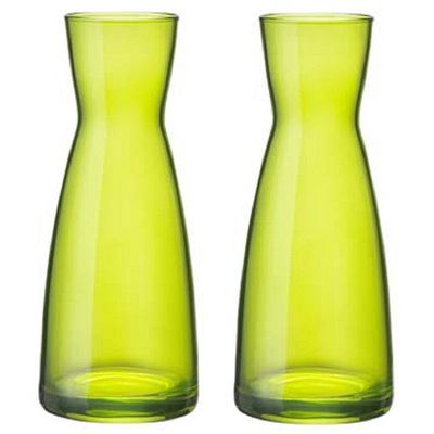 2x stuks Karaf vorm bloemen vaas groen glas 20.5 cm