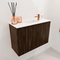 Toiletmeubel Mondiaz Joya | 60 cm | Meubelkleur Walnut | Faye wastafel Talc Midden | 1 kraangat Toiletmeubel Mondiaz Joya | 60 cm | Meubelkleur Walnut | Faye wastafel Talc Midden | 1 kraangat