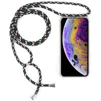 Vierhoek anti-val transparante TPU mobiele telefoon geval met Lanyard voor iPhone X/XS (groen beige zwart)