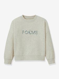 Sweater met tekst voor meisjes in Liberty®-stof van biologisch katoen CYRILLUS ecru
