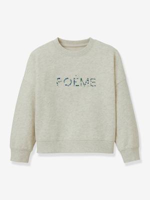 Sweater met tekst voor meisjes in Liberty®-stof van biologisch katoen CYRILLUS ecru