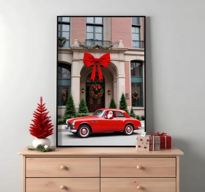 Auto in de winter kerst poster
