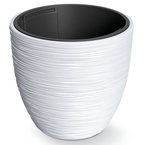 Prosperplast Plantenpot/bloempot Furu Stripes - buiten/binnen - kunststof - wit - D30 x H30 cm - Plantenpotten