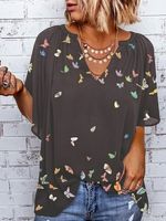 Butterfly Cotton-Blend Short Sleeve Top